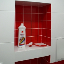 Office Bathroom. Shelves for household accessories